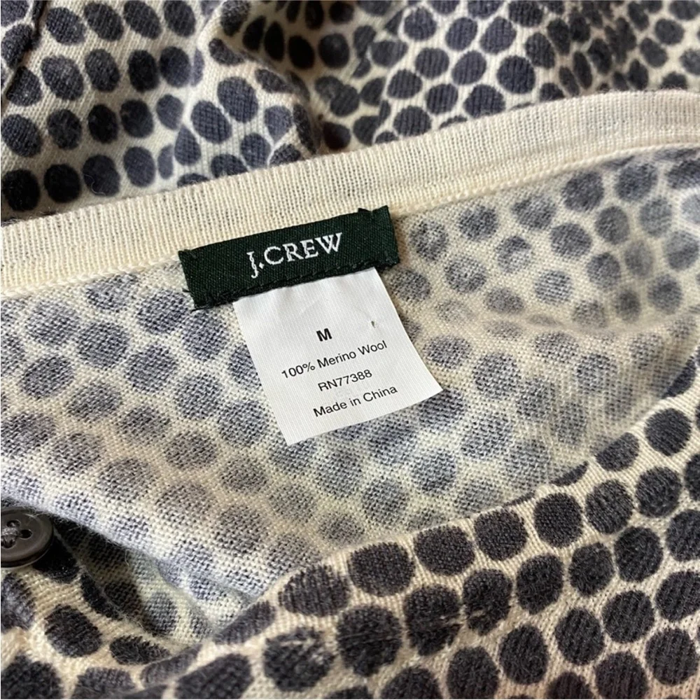 J. Crew Gray and White Polka Dot Merino Wool Cardigan‎ Sweater